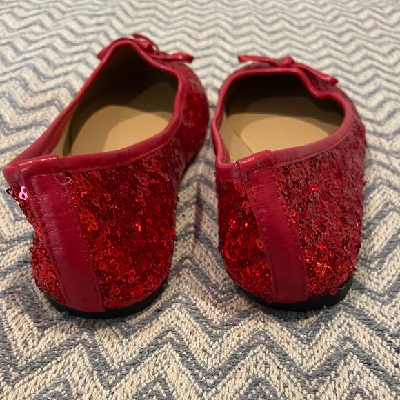 Women's Sequins Glitter Round Toe Ballet Flat with Bow - Red 7/8 - Picture 2 of 6